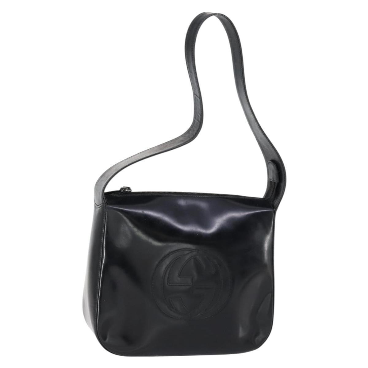 Gucci Shoulder Bag Enamel Black Auth Ep12128